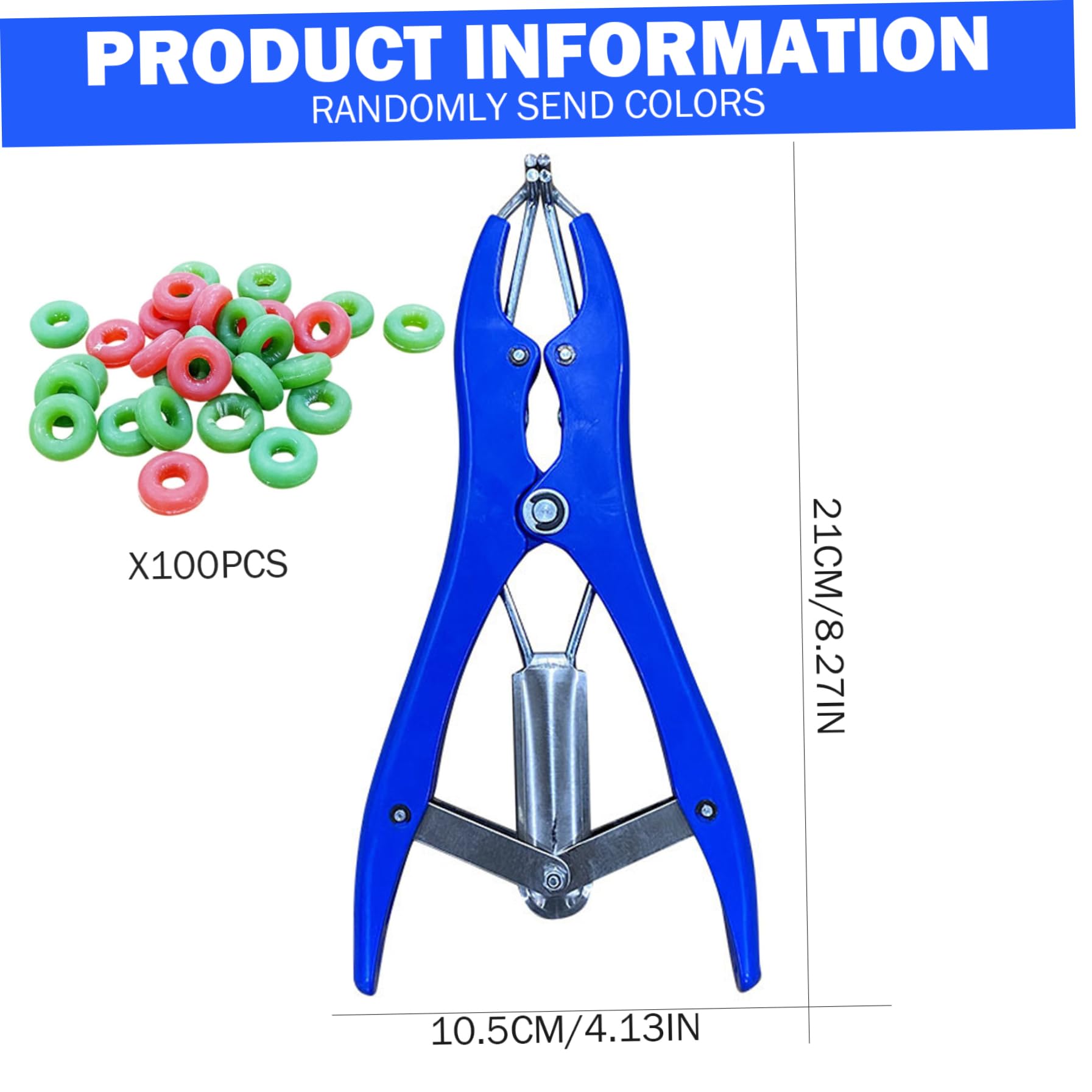 Strumento per castrazione, pinza elastica in plastica in acciaio inossidabile con 100 anelli gomma per suini, bovini, pecore, mucche