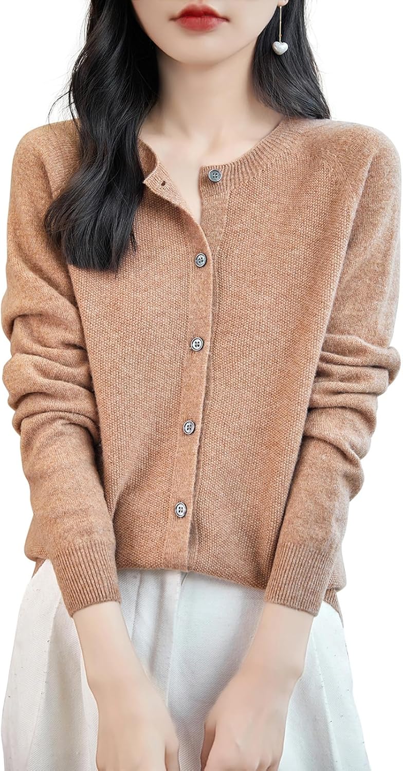 Chanyarn Women's Crewneck 100% Merino Wool Sweater 2025 Spring Fall Solid Long Sleeve Seamless Knitted Cardigan Sweater