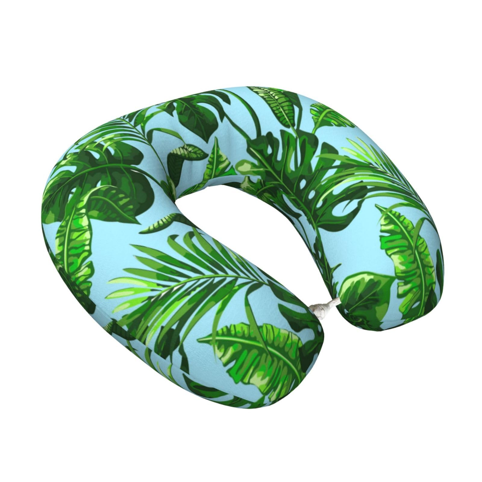 LKYMOH Tropical Palm Leaves, Travel Neck Pillow U-Shaped Memory Neck Support Soft Comfortable With Washable Cover For Airplane Car Traveling and Office