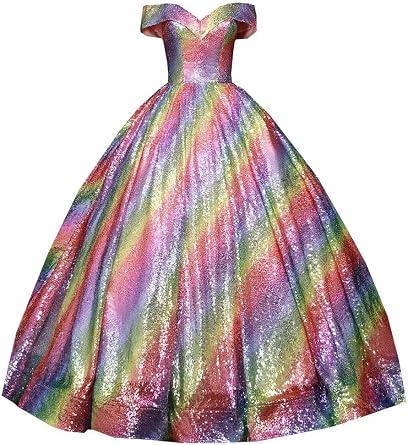 Glitter Sequin V Neck Off Shoulder Ball Gown Quinceanera Dresses Ombre with Sleeve Prom Formal Dress