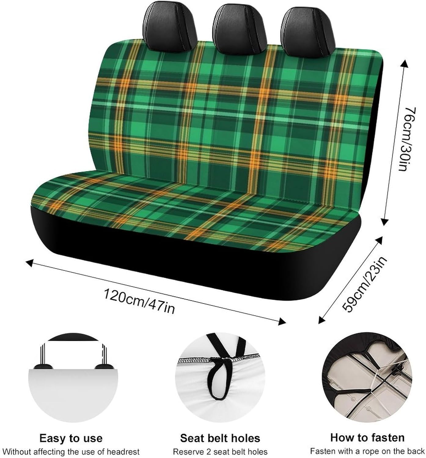Fashion Universal Stretch Back Seat Protector, Car Interior Decor Seat Cover, Car Accessories Rear Bench Seat Covers for Trucks SUV Compatible with Green Scottish Tartan Plaid