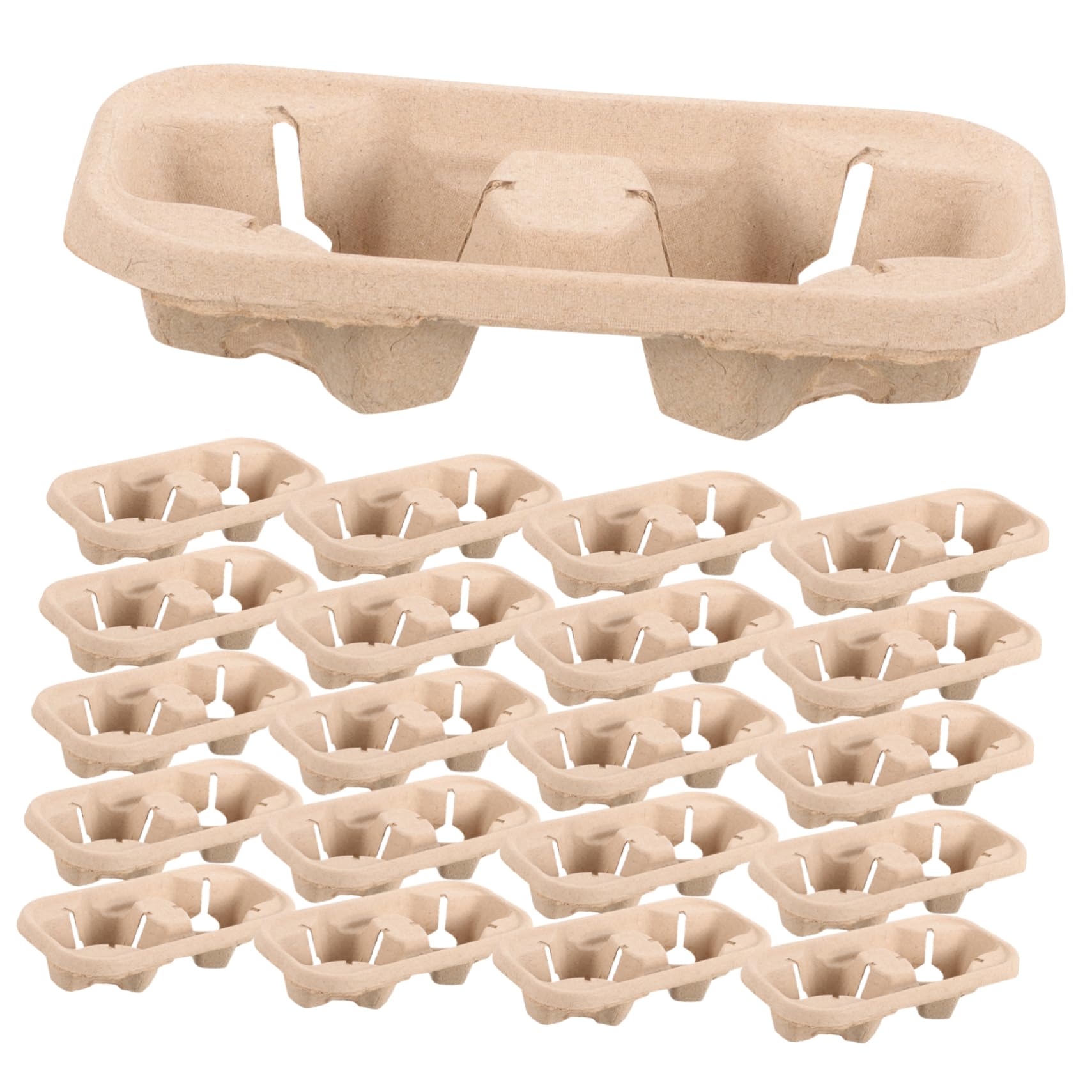 Garneck Vassoio Portabicchieri in Pasta di Carta, 2 Posti, Leggero e Portatile, per Caffè da Asporto e Picnic, Confezione da 50 Pezzi
