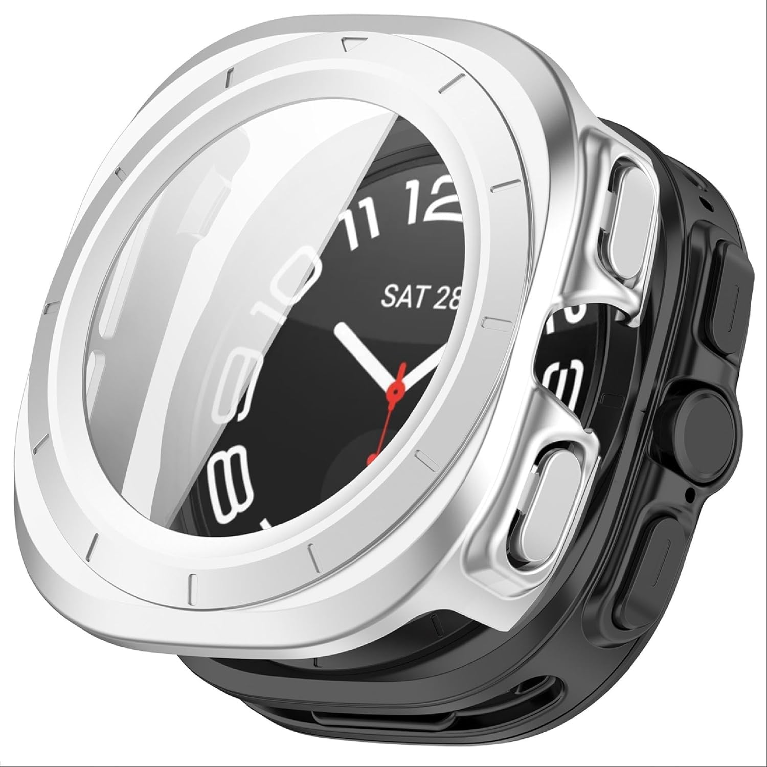 Meyaar Hard Case for Galaxy Watch Ultra Screen Protector, Tempered Glass Face Cover for Samsung Watch Ultra 47mm, Reliable Case Compatible with Samsung Galaxy Watch Ultra 47mm (Silver) (B0DDR96P8S) Amazon Price History, Amazon Price Tracker