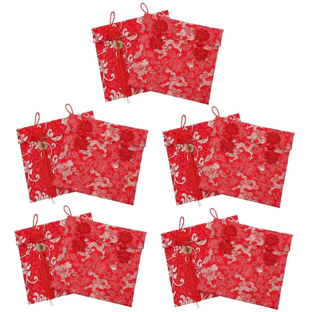 TEHAUX 10piezas Sobres Rojos De Seda Para Dinero Diseño De Chinos Paquete Para Bodas y Celebraciones Del Año Lunar