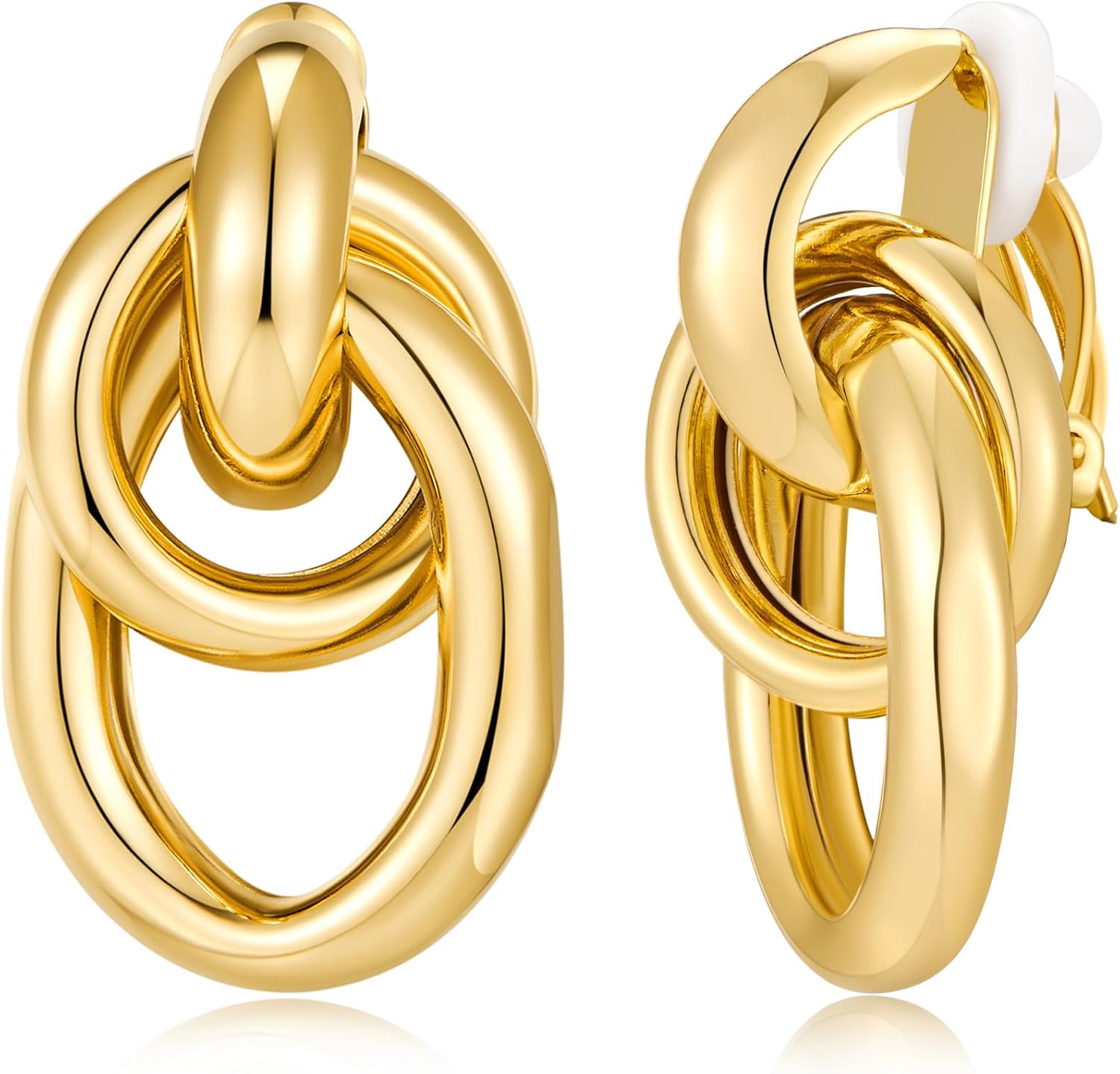 Clip on Earrings for Women 14K Gold Plated Geometric Knot Non Pierced Ear Clips Lightweight Trendy Hypoallergenic No Piercing Jewelry Gifts