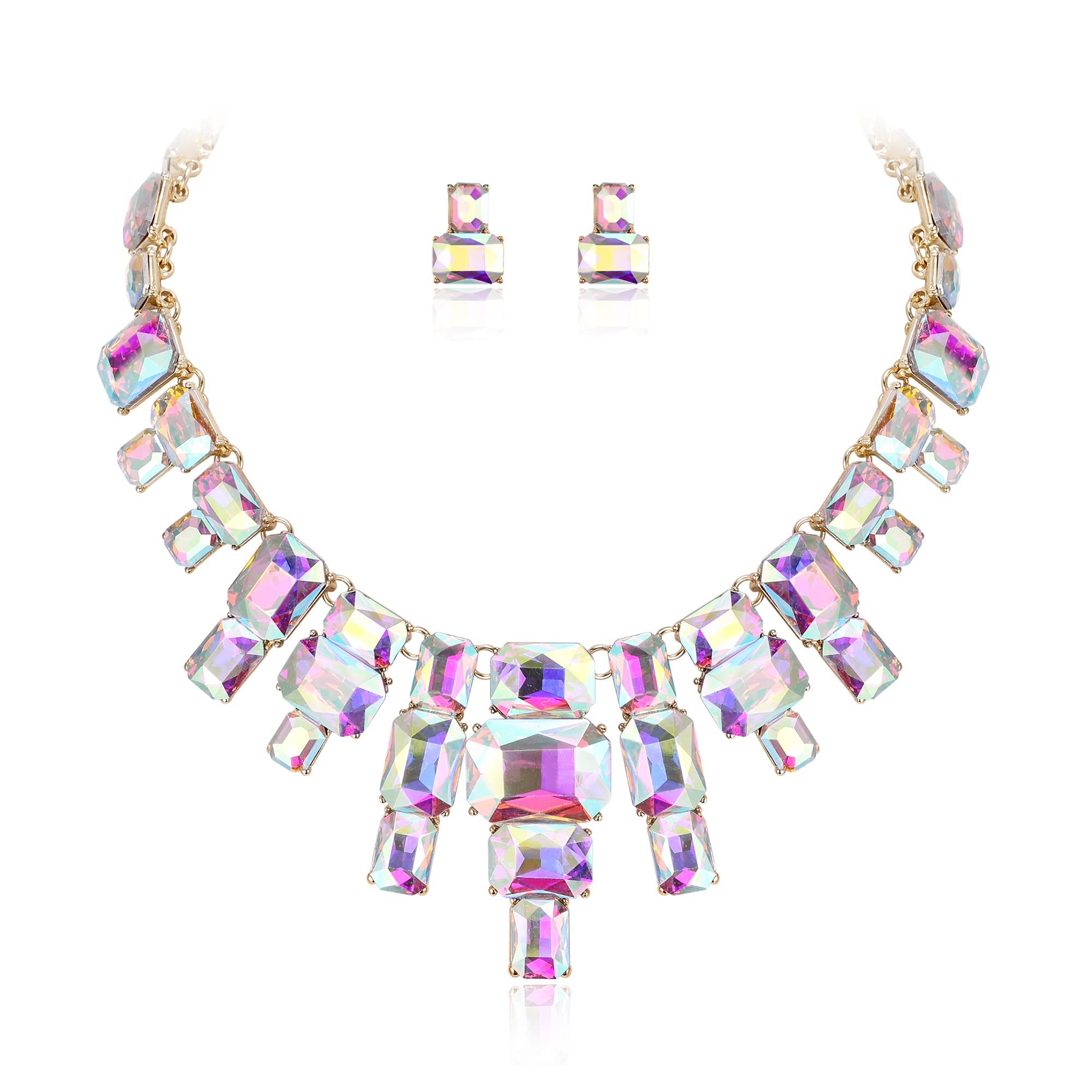 EVER FAITH Parure de bijoux vintage avec collier et boucles d'oreilles en strass Noir