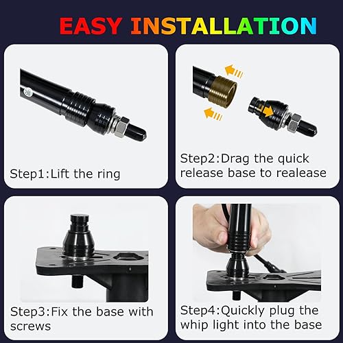 Miniatura 5 de Lamvip 2 luces LED de látigo de 3 pies 2023 actualizadas, luces de látigo RF remoto y control por aplicación, impermeable, IP67 espiral RGB