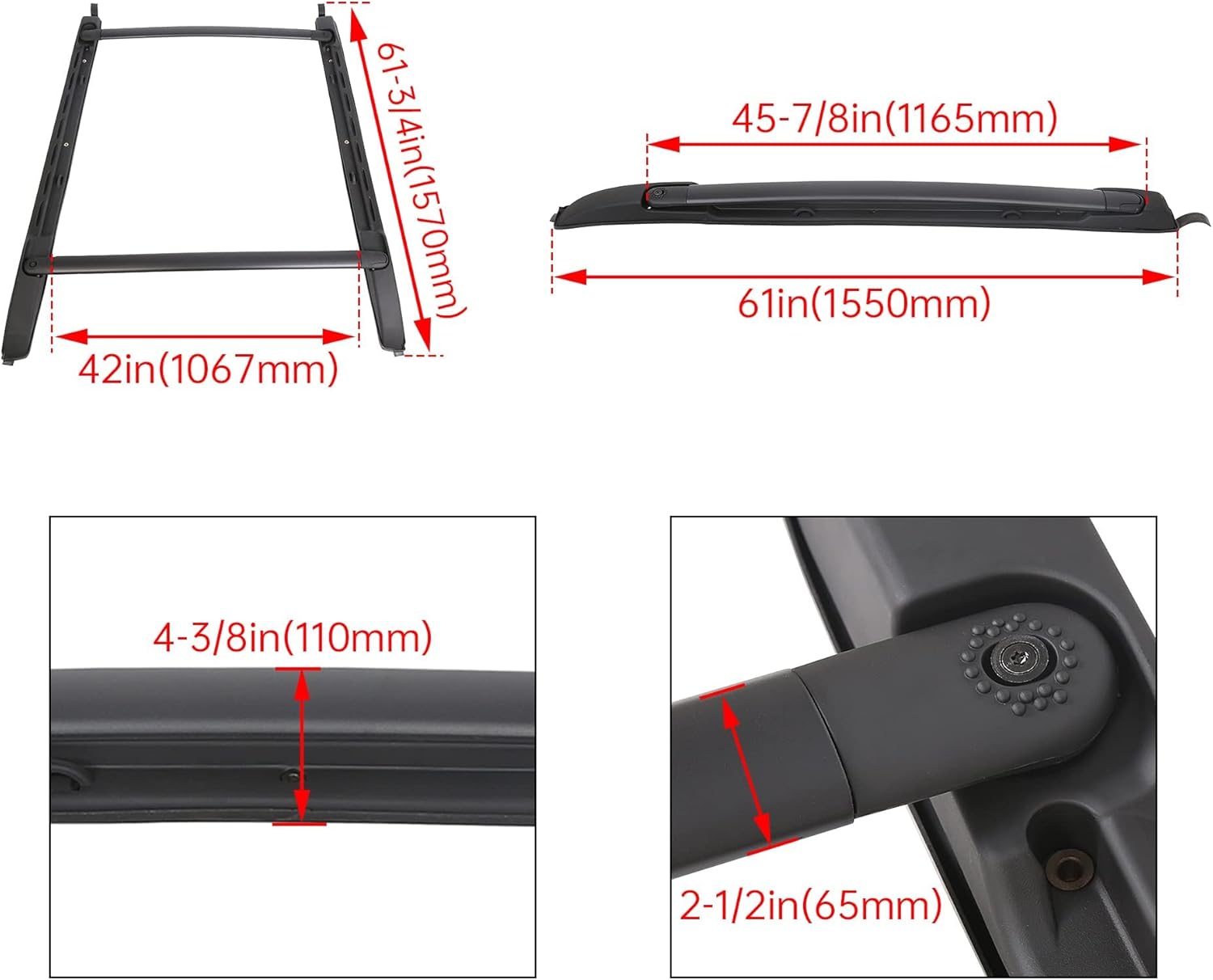 ALMULOO Roof Rack Side Rails + Cross Bars Compatible with 2005-2023 Toyota Tacoma Crew Cab Replacement for PT278-35170 Aluminum Side Rails & Crossbars Cargo Luggage Carrier Electrophoresis Black