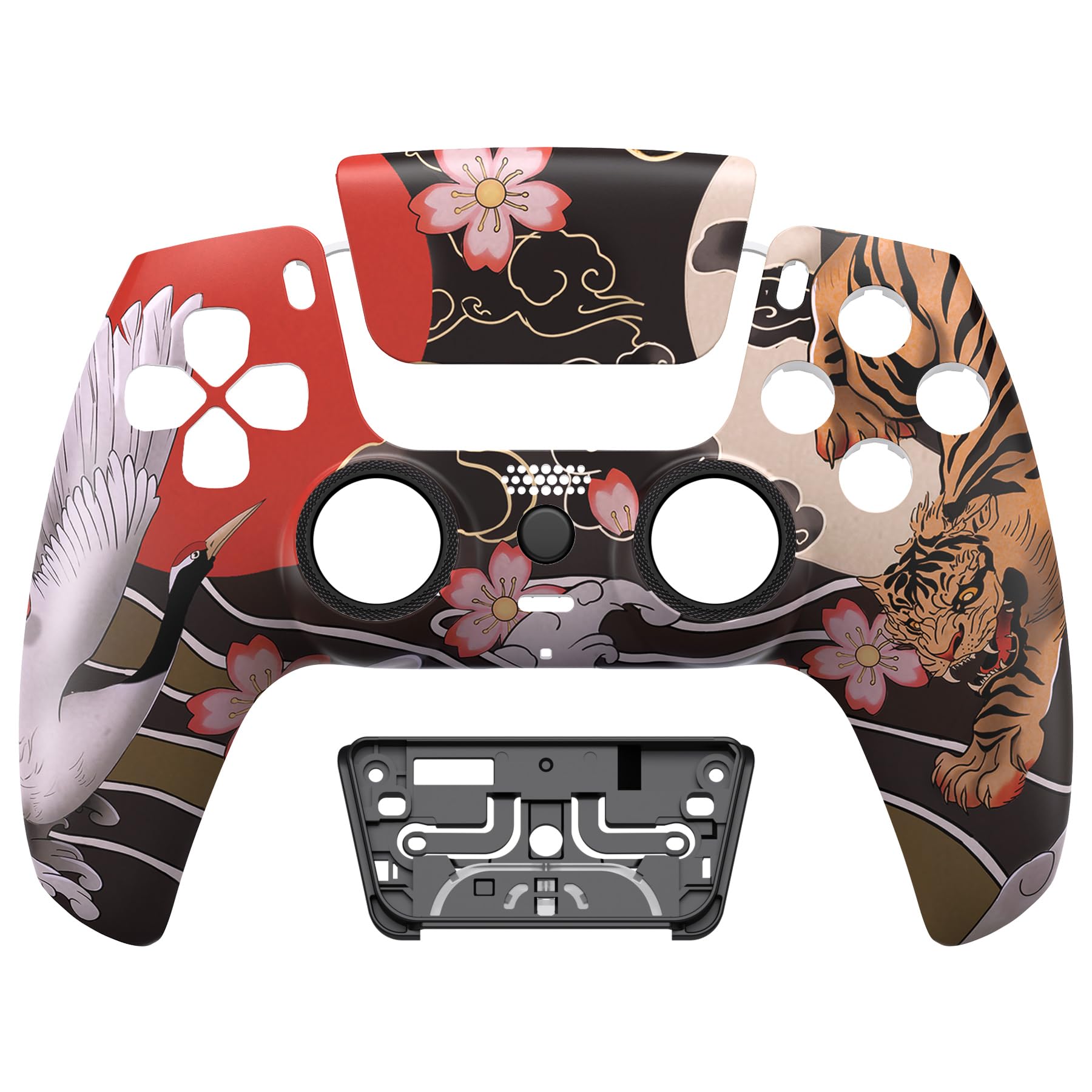 eXtremeRate Luna Cover per ps5 Controller Joystick,Shell Frontale Touchpad Ricambio,Scocca Ridisegnata&Anelli per ps5 Joypad BDM 010/020/030/040/050-Tigre e Gru