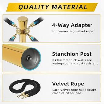AS 8-Pack Black-Gold Stanchions with Top Crown Decoration, 6x 5ft Black Velvet Ropes & Waterproof Rustproof Stainless Steel Posts, Crowd Control Barriers for Parties, Theaters, Hotels, Museums