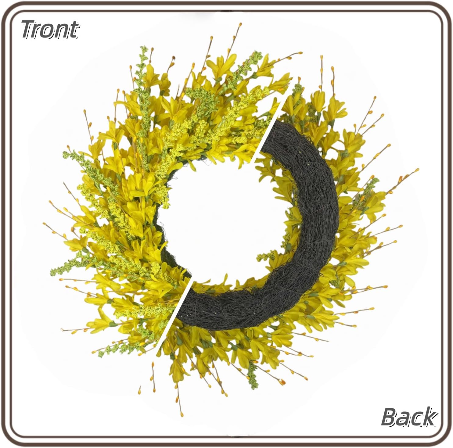 24 Inch Spring Summer Wreath for Front Door – Faux Forsythia Wreath – All-Season Indoor Outdoor Farmhouse Wall Window Porch Wedding Living Room Decor (Yellow)