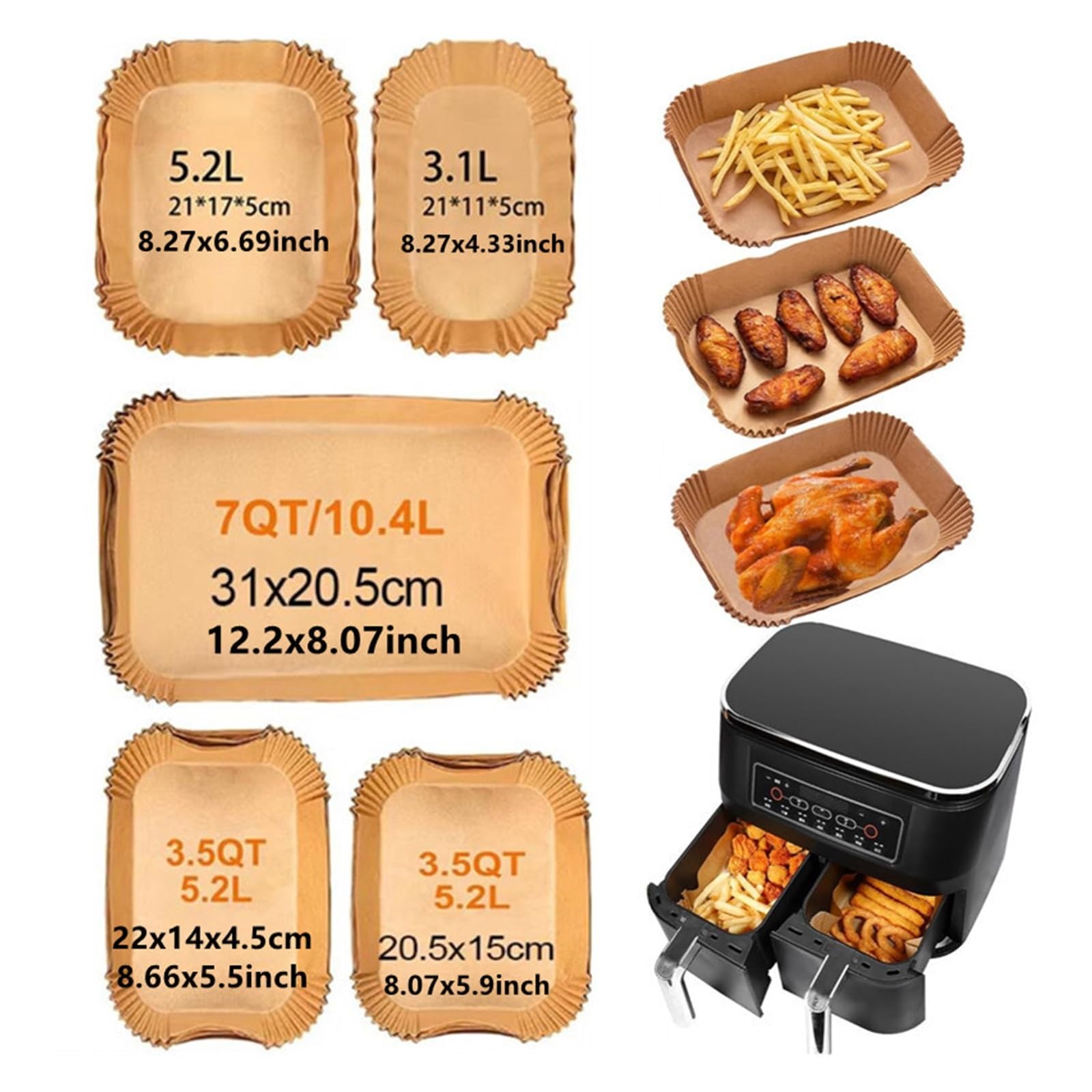 50–200 Stück Rechteckiges Einweg-Luftfritteusenpapier, Kompatibel Mit Ninja | Antihaftbeschichtete Airfryer-Backpapiereinlage, öldichte Ofenunterlage(21x11cm,200pcs)