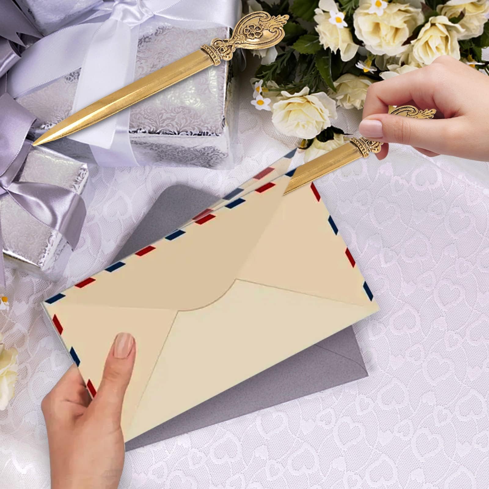 HERCHR Ouvre-Lettres Rétro en Métal Plaqué pour Bureau Maison