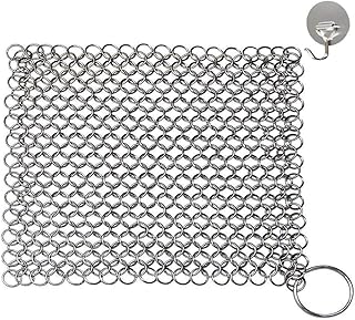 Chainmail Scrubber, Cast Iron Skillet Cleaner, KoHuiJoo 8" x 6" Chainmail Scrubber Stainless Steel Chain Skillet Cleaner for Pre-Seasoned Pan Dutch Ovens Cast Iron Pans Cleaning (8"x6" Square)