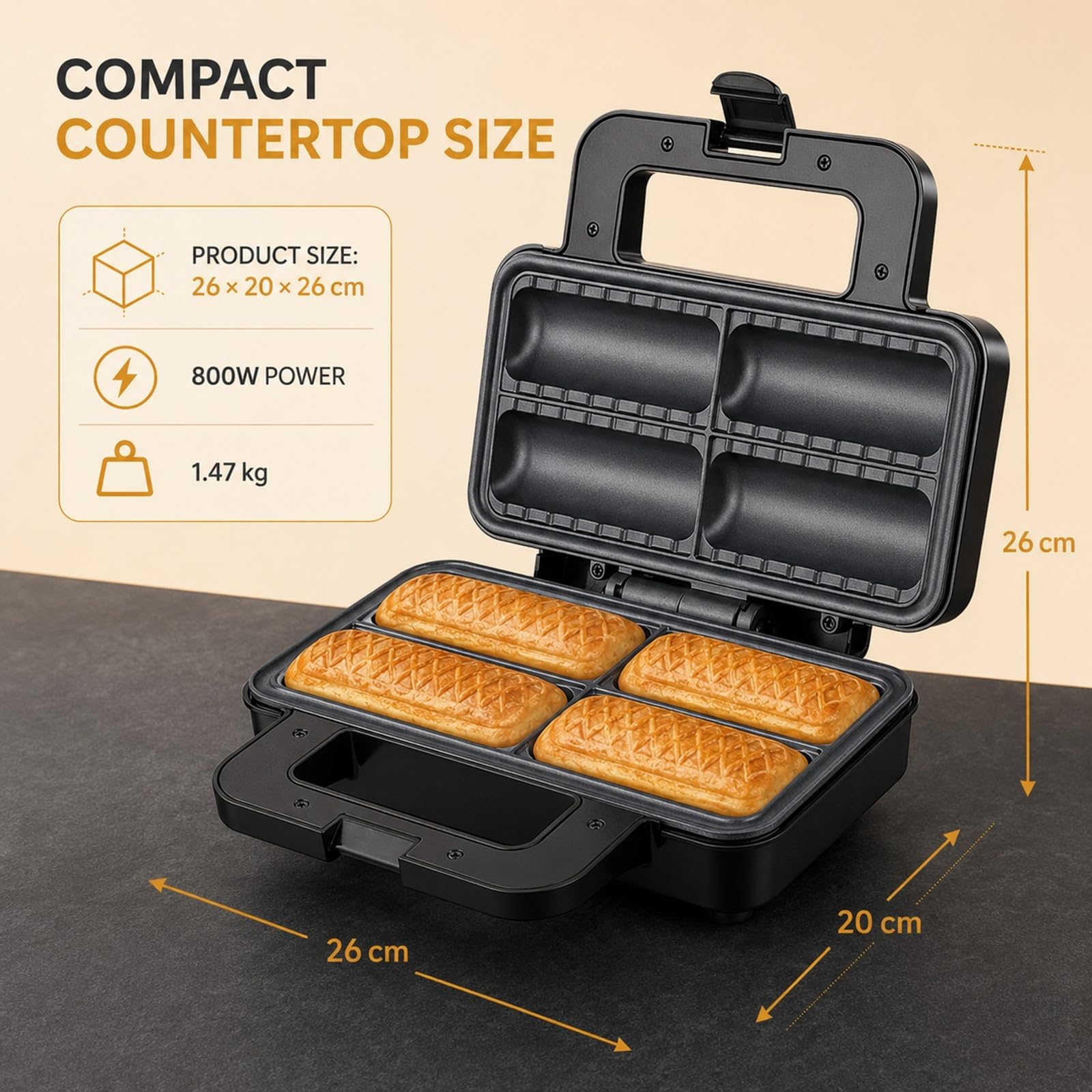 Macchina for Corn Dog 800W, Apparecchio Antiaderente 4 Slot for Cucina
