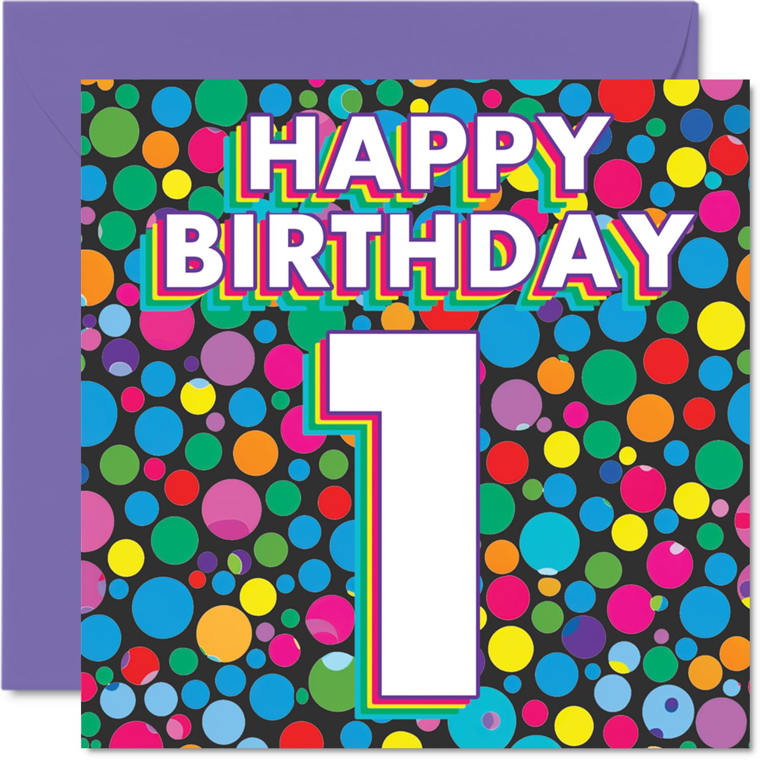 1st Birthday Cards for Boys Girls - Funky Rainbow Dots - Happy Birthday Card for 1 Year Old Boy Girl Brother Sister Granddaughter Niece, 145mm Bday Greeting Cards
