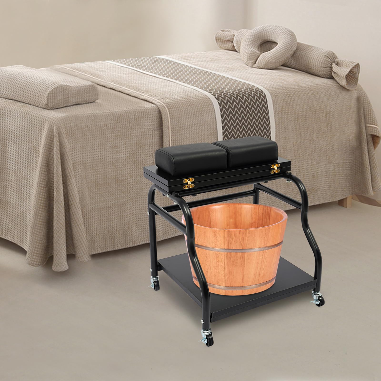 Fussbad Wagen Pediküre Wagen Kosmetik Wagen Spa Wagen Massage Tisch Fusspflege Tisch Rollwagen 40 cm mit Rollen 2 Ebenen für Salon Badezimmer Pflege Anwendung