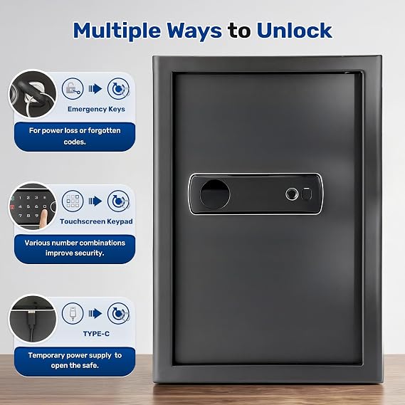 BlackSmith Biometric Safe 2.0 Cu Ft, 0.1s Quick Access Fingerprint Safe with Hidden Retractable Knob, Anti-Theft Alarm & Removable Shelf, Large Home Safe for Money, Documents & Valuables