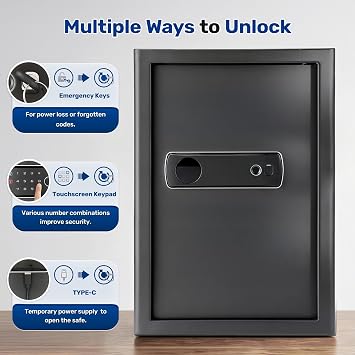 BlackSmith Biometric Safe 2.0 Cu Ft, 0.1s Quick Access Fingerprint Safe with Hidden Retractable Knob, Anti-Theft Alarm & Removable Shelf, Large Home Safe for Money, Documents & Valuables