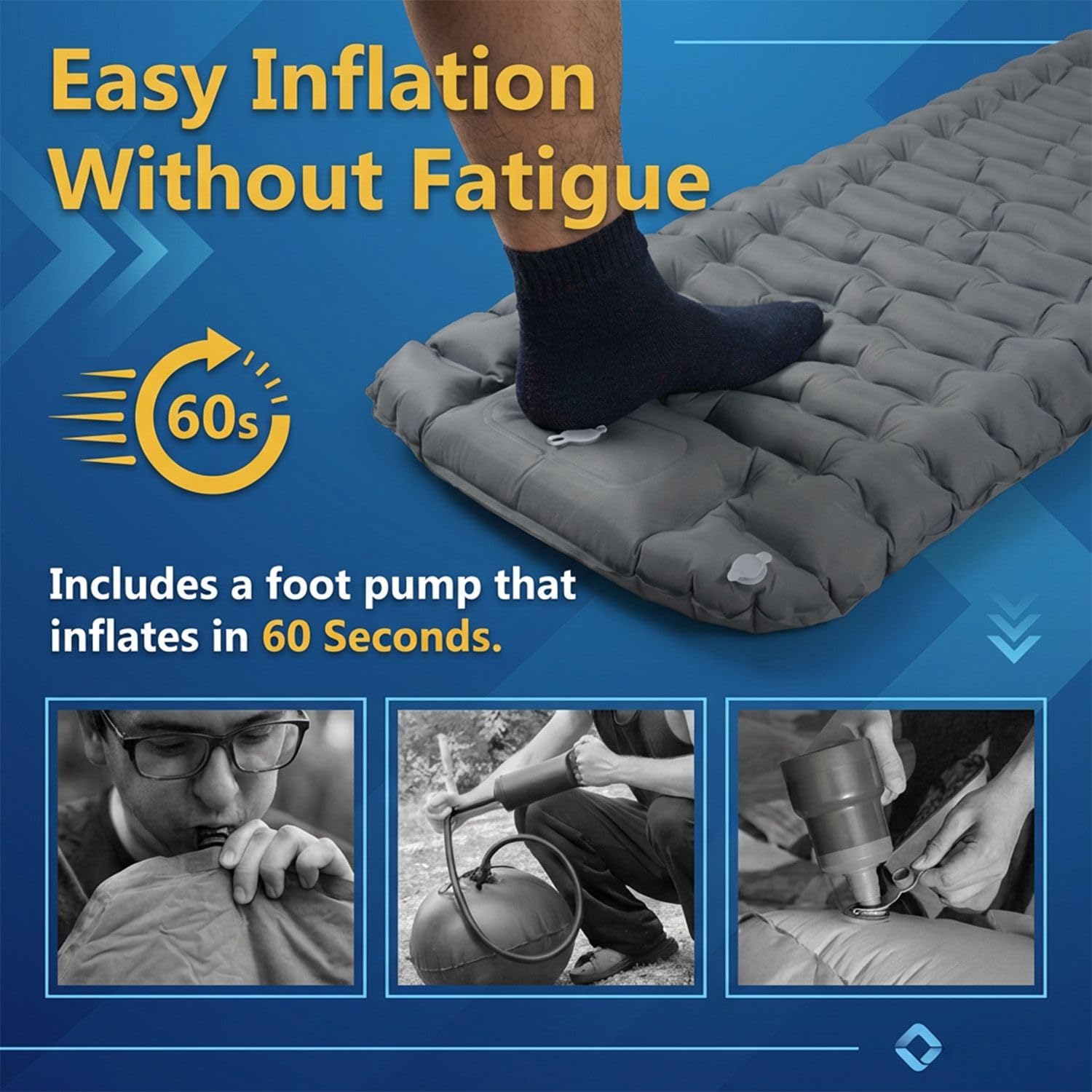 Matelas de camping ultra léger pour adultes et enfants - Matelas gonflable d'extérieur, de sommeil pour la randonnée et la plage avec pompe à pied