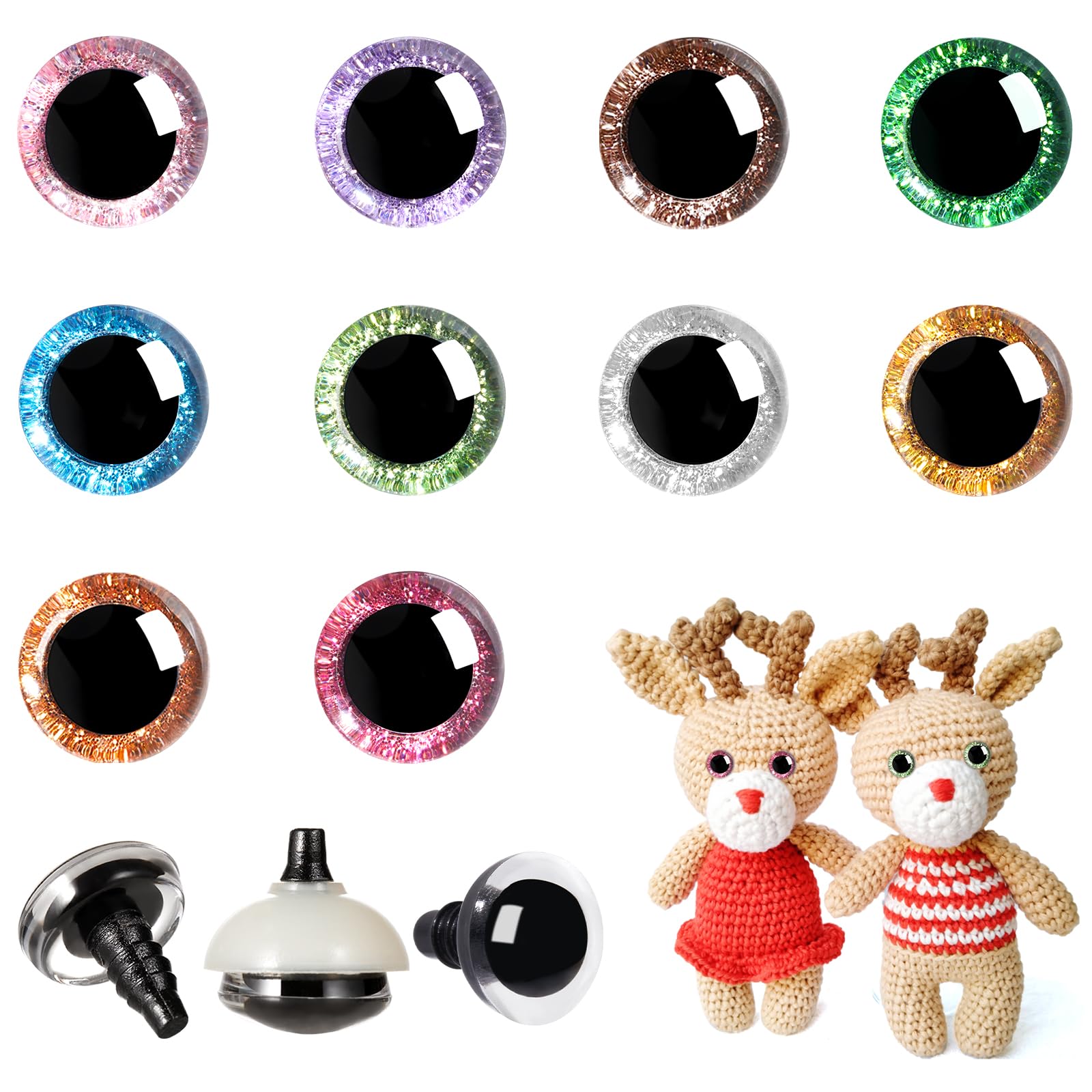 MUCUNNIA 200pcs 12mm 3D Glitter Safety Eyes with Washers for Amigurumi Doll