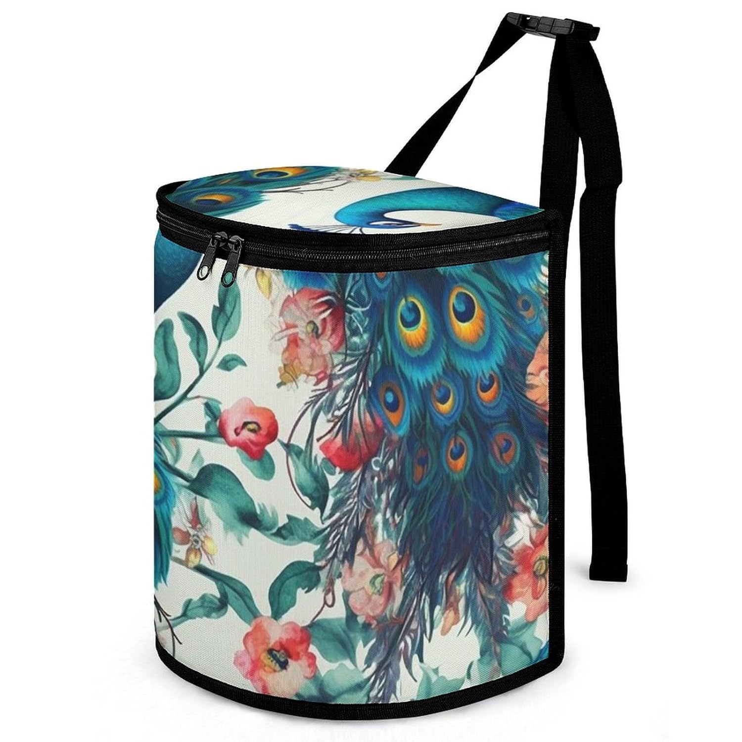 Hanging Car Trash Bag Beautiful Peacock Flowers Printed Car Garbage Storage Bag Leakproof Car Trash Can Portable Garbage Storage Bags