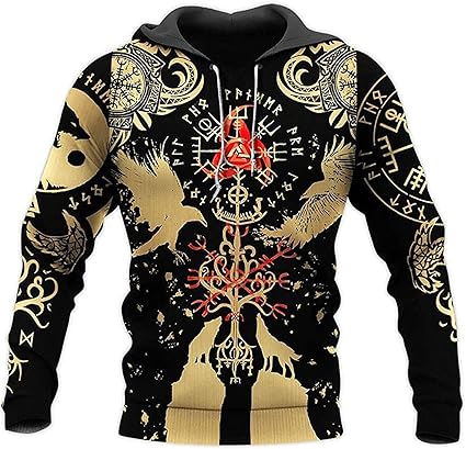 Vintage Odin Tattoo 3D Impreso Sudadera Con Capucha De Vikingo, Mitología Nórdica Celtic Wolf Rune Pullover