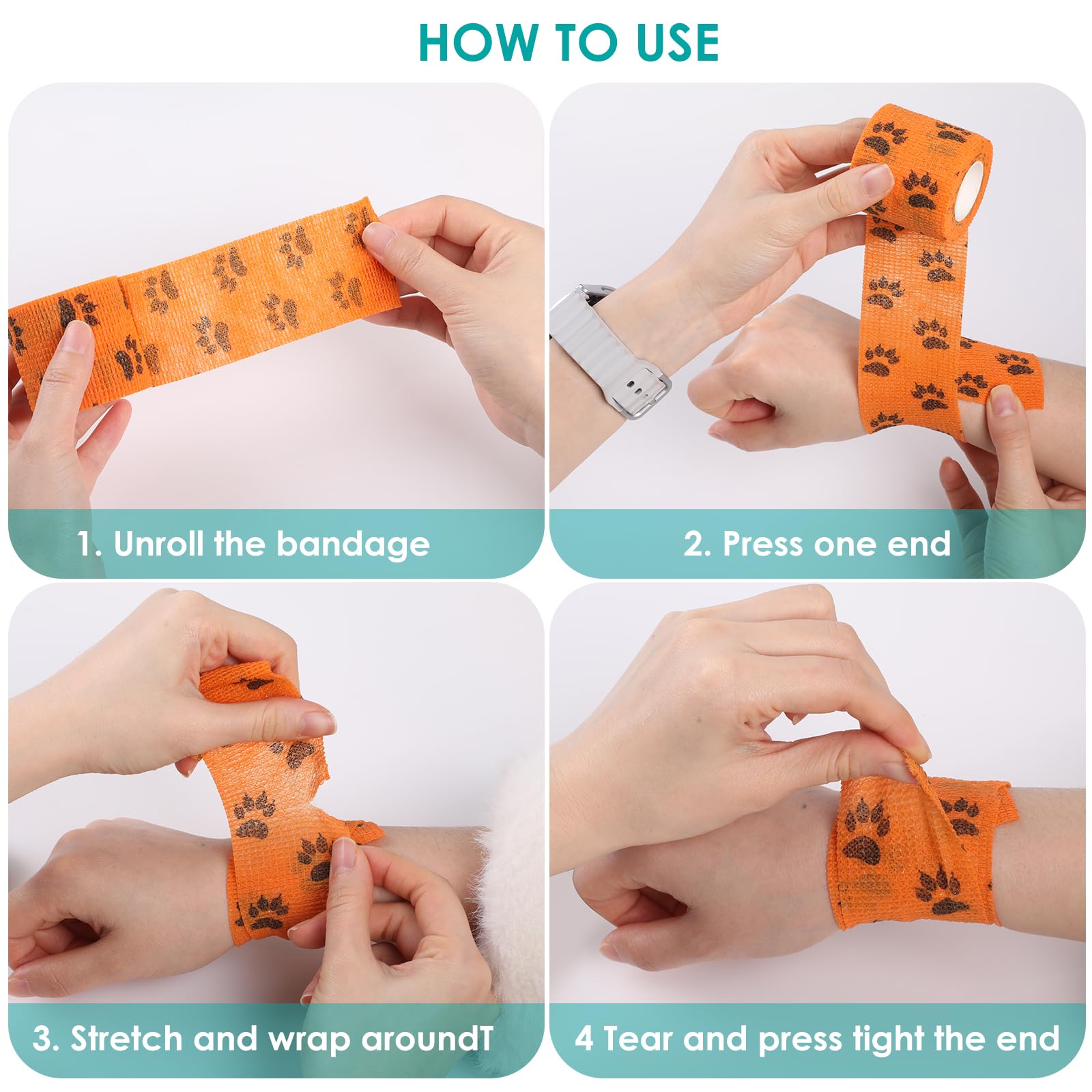 7pcs Benda Elastica Autoadesiva，GeeRic 5*4,5M Bendaggio Veterinario Traspirante Non Tessuto Non Colla Bende Nastro Elastico per Immobilizzare Mani, Ginocchia,Caviglia Animali Domestici/Atleta/Ferito