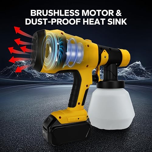 Miniatura 4 de Pulverizador de pintura inalámbrico, pistola de pulverización HVLP sin escobillas con 4 boquillas, para batería DeWalt de 20 V máximo, para riego de