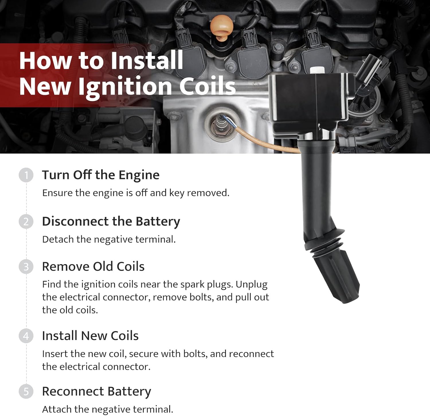 Ignition Coil Pack Spark Plug fit for Turbo L4 1.4 2016 2017 2018 2019 Chevy Cruze Buick Encore, L4 1.5 2016-2019 Chevy Malibu, 2018-2022 Equinox, 2018-2020 GMC Terrain UF802, Set of 4