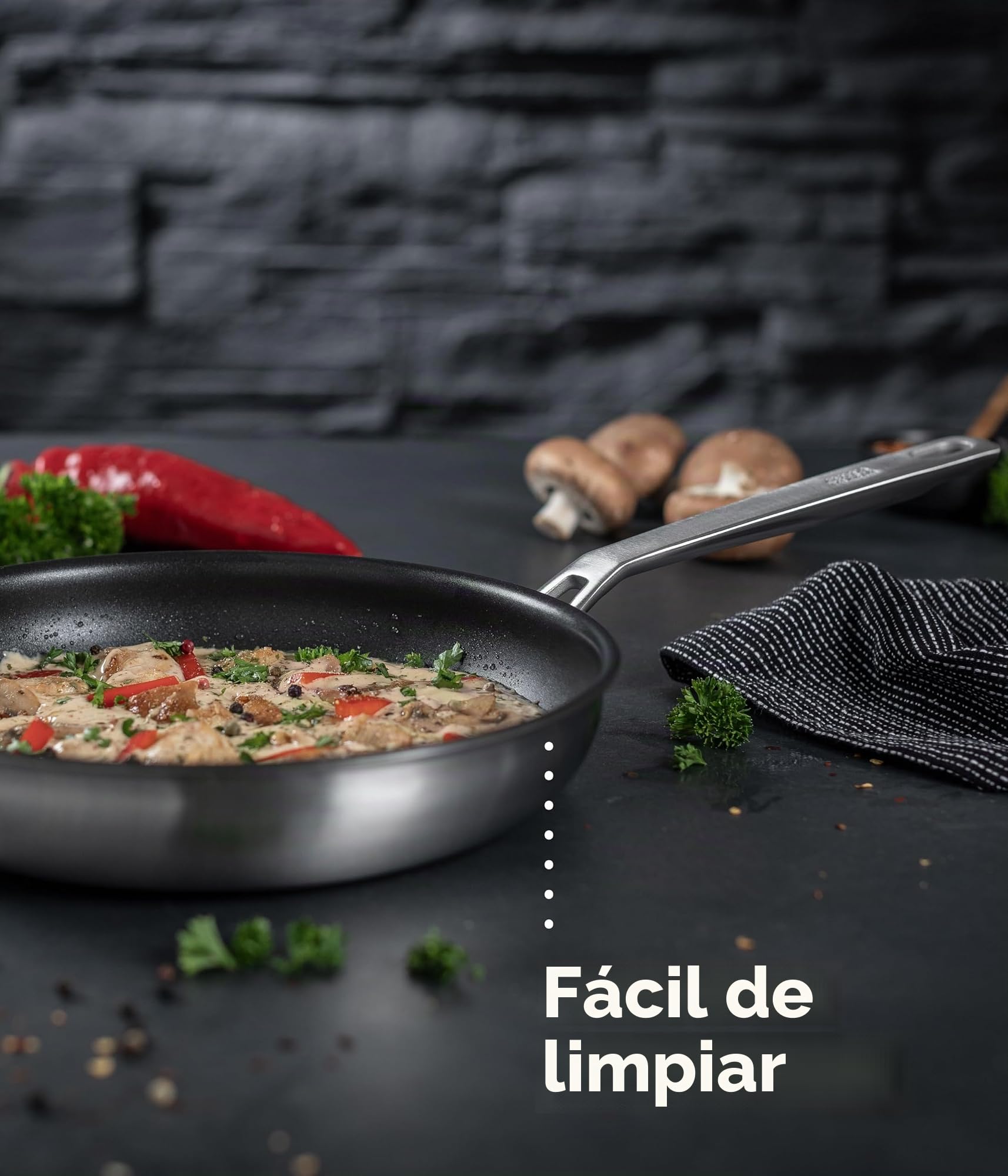 Kuhn Rikon Culinary Fiveply - Sartén de Acero Inoxidable y Aluminio con Antiadherente con Mango Soldado que se Mantiene Frío, 28 cm, Apto para Inducción. Apto para Lavavajillas
