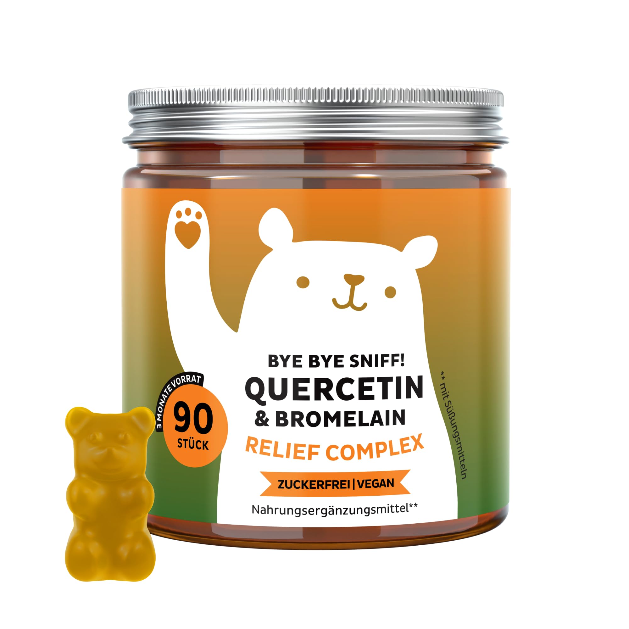Bears with Benefits - Gummibärchen Quercetin - Immunsystem - 90 Stück | Bye Bye Sniff Relief – Quercetin und Bromelain, Vitamin C, Zink - Vorrat für 3 Monate - Zuckerfrei, Vegan