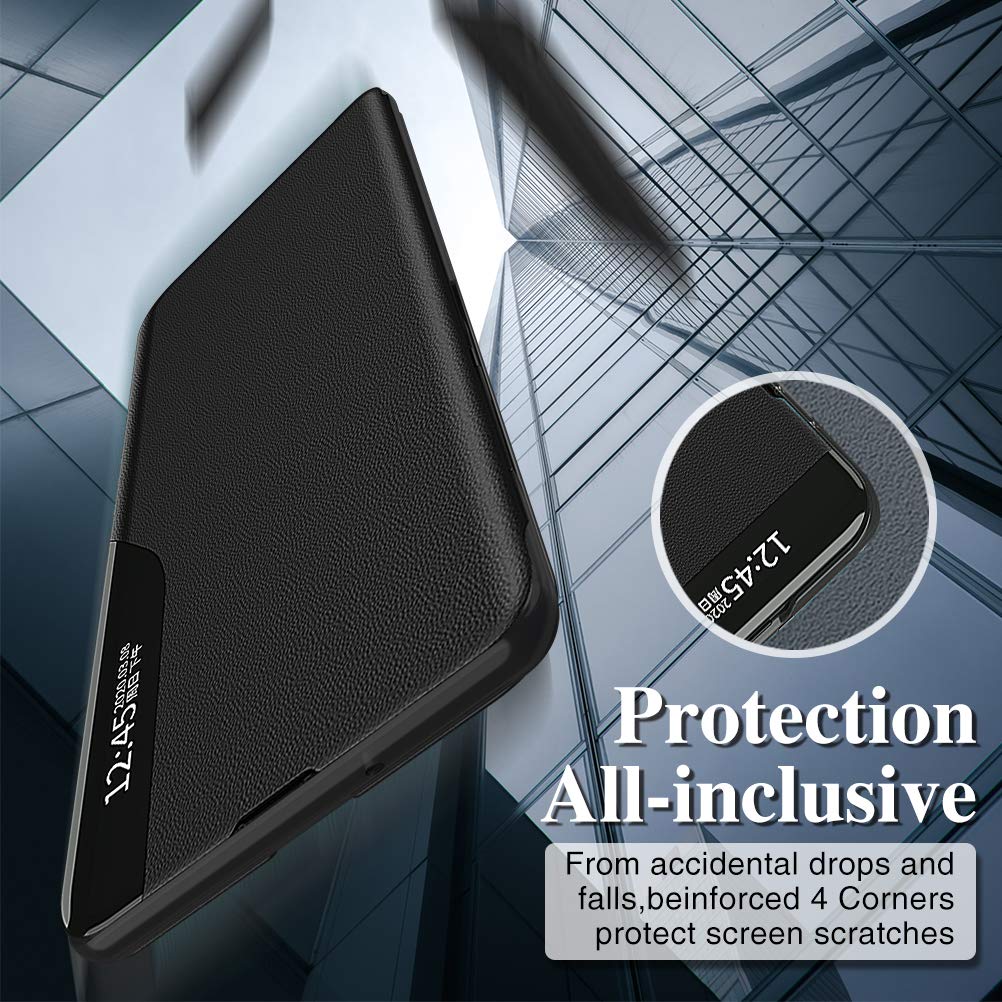 Carcasa para Samsung Galaxy S10 Plus de piel magnética Clear View Funda con tapa para Galaxy S10 Plus, carcasa 360 antigolpes, antiarañazos, función atril para Samsung S10 Plus, color negro