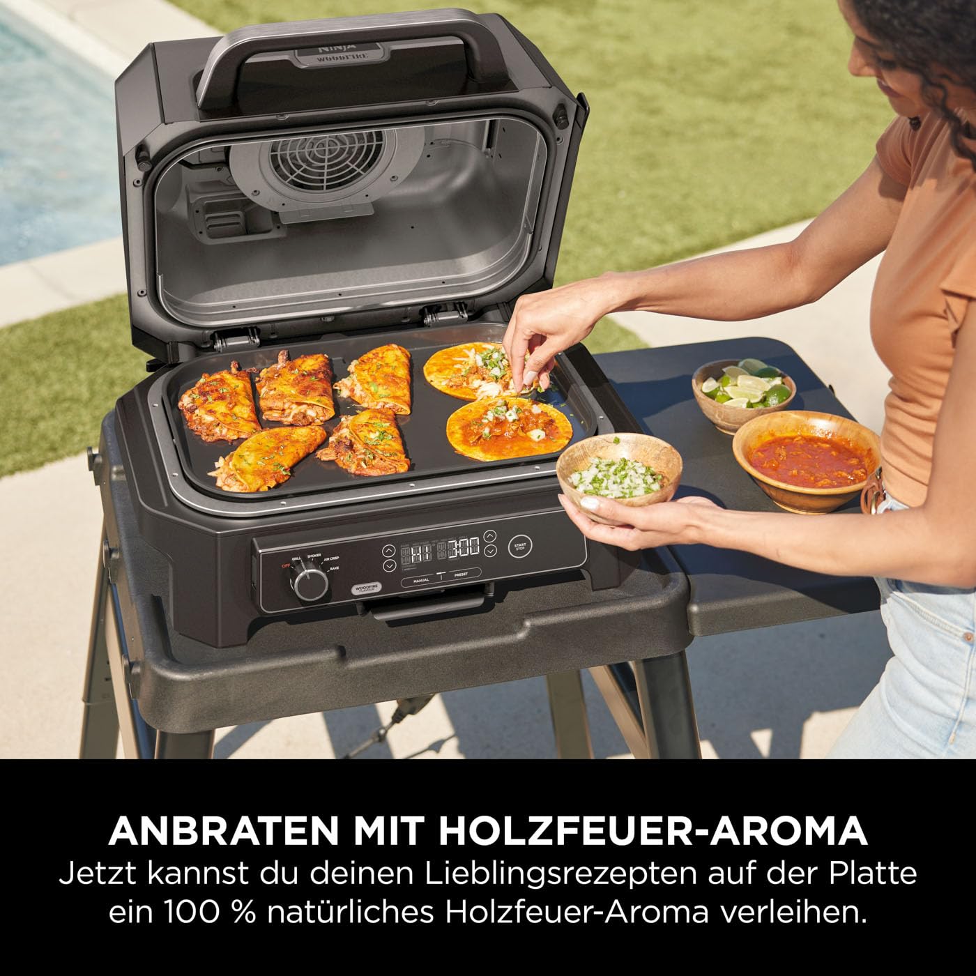 Ninja Woodfire XL flache Grillplatte, kompatibel mit Ninja Woodfire XL BBQ Grill OG850/OG901, offizielles Zubehör, antihaftbeschichtet, Schwarz XSKOGXLFPLTEU
