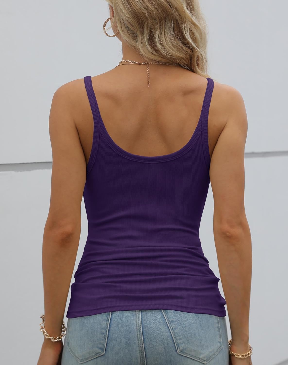 GEMBERA Women Spaghetti Strap Scoop Neck Ribbed Tank Tops Slim Fitted Cotton Camisole Basic Sleeveless Layering Shirts - Image 3