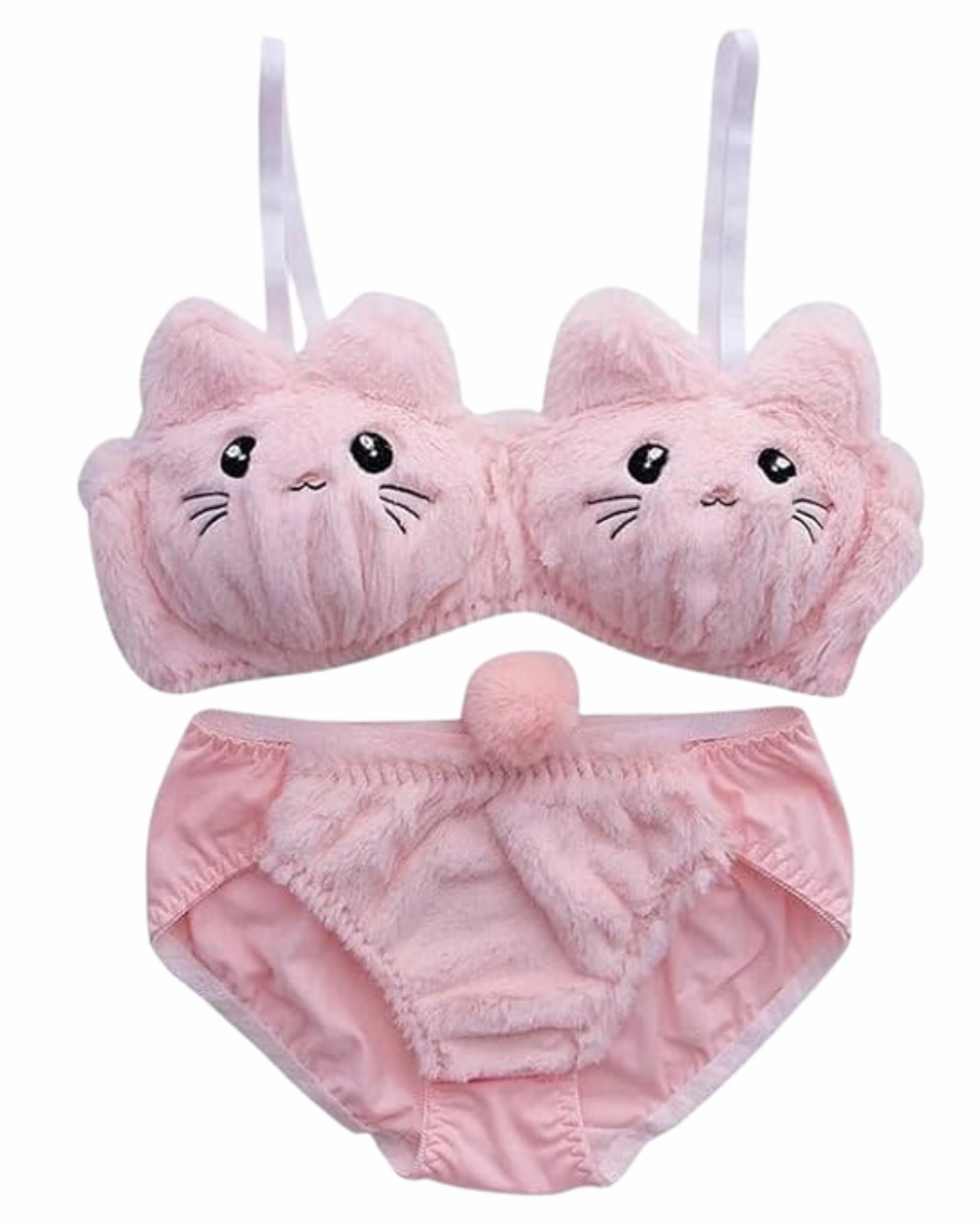 Cute Kawaii Lingerie Set – Plush Kitty Design Adorable Bra and Panty Set in Soft Pink and Cream – Cosplay Lingerie Honeymoon Date Night Couple Valantine Day Gift Sexy Lingerie (Pink, L)-image-49