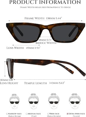 Narrow Square Cat Eye Sunglasses for Women, 90s Retro Shades