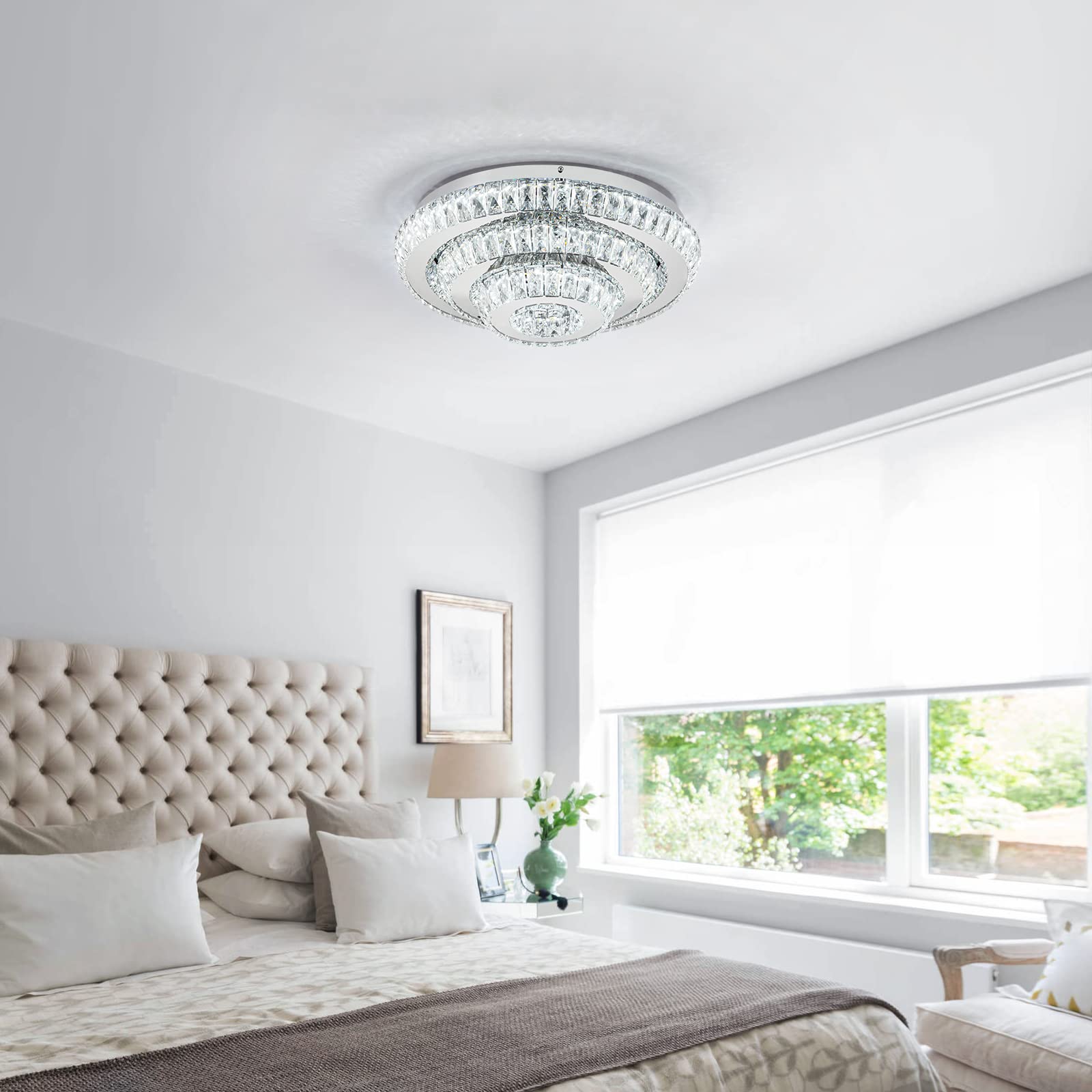 Modern Crystal Ceiling Light Crystal Chandeliers Flush Mount Ceiling Light Fixture LED Chandelier for Dining Room Bedrooms Living Room Closet Entryway Hallway