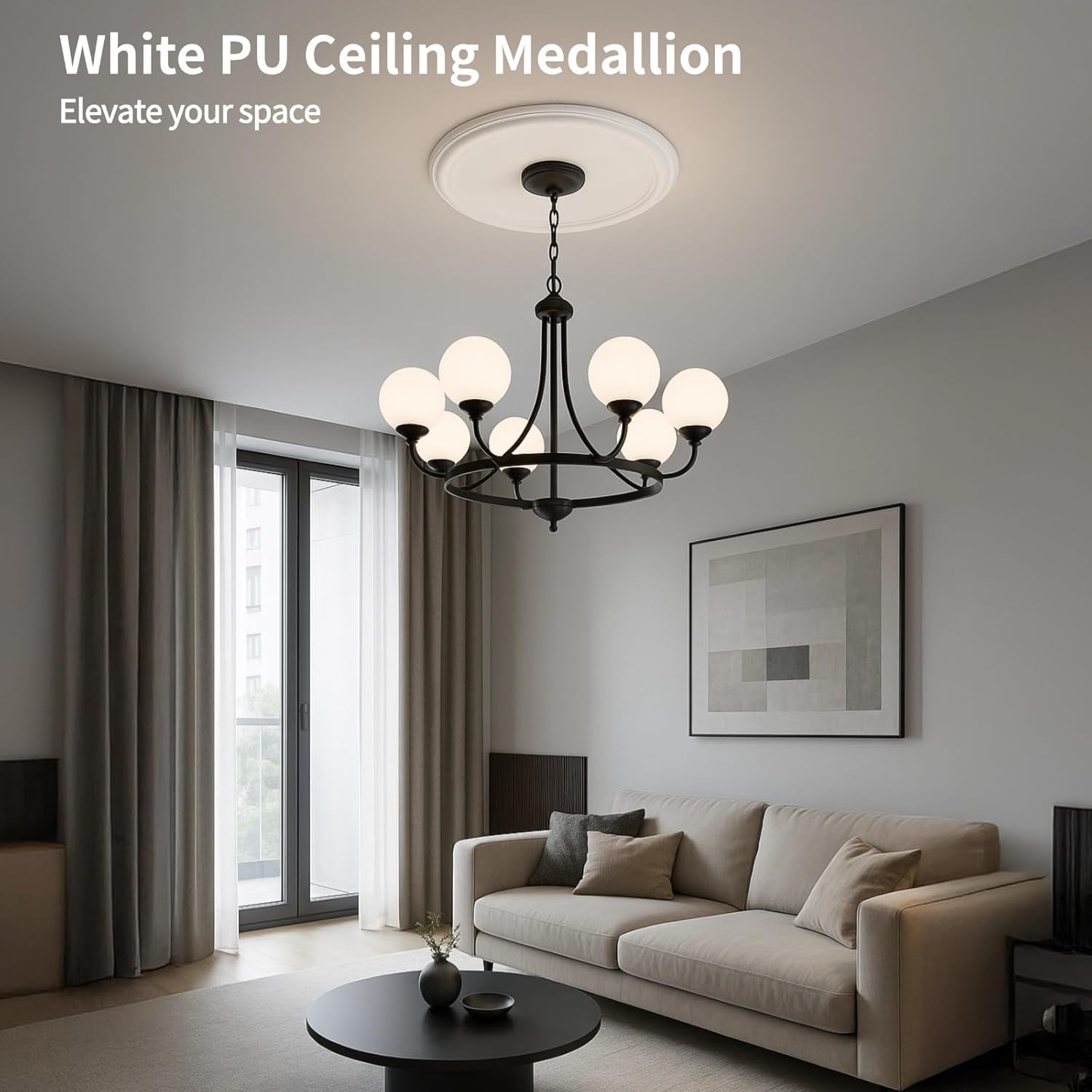 Ceiling Medallion 2-Pack, White Pu, 13 in, Light Fixture Panel, Easy Mount