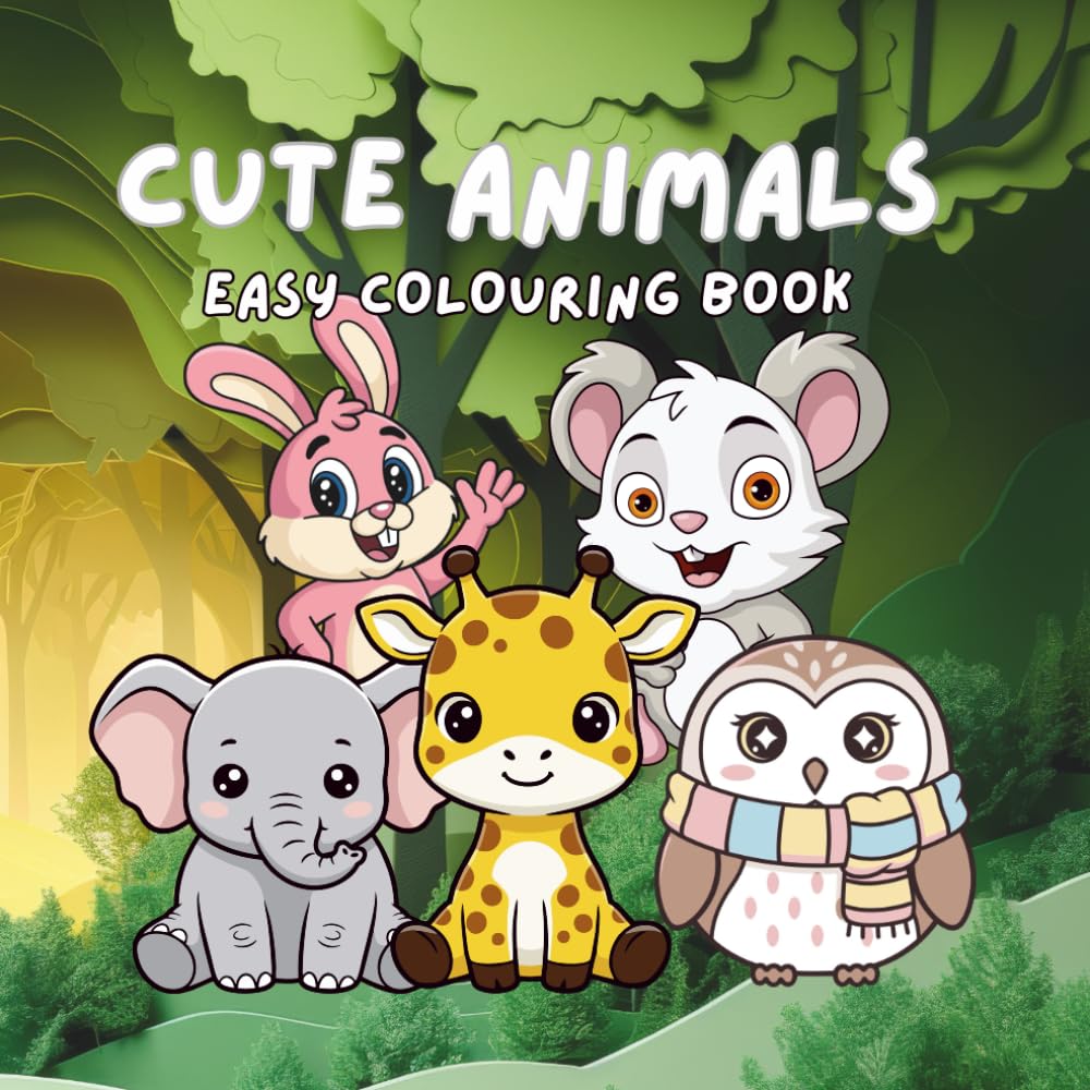 Cute animals colouring book: Fun and Easy Animal Coloring Pages for Kids Ages 2–8