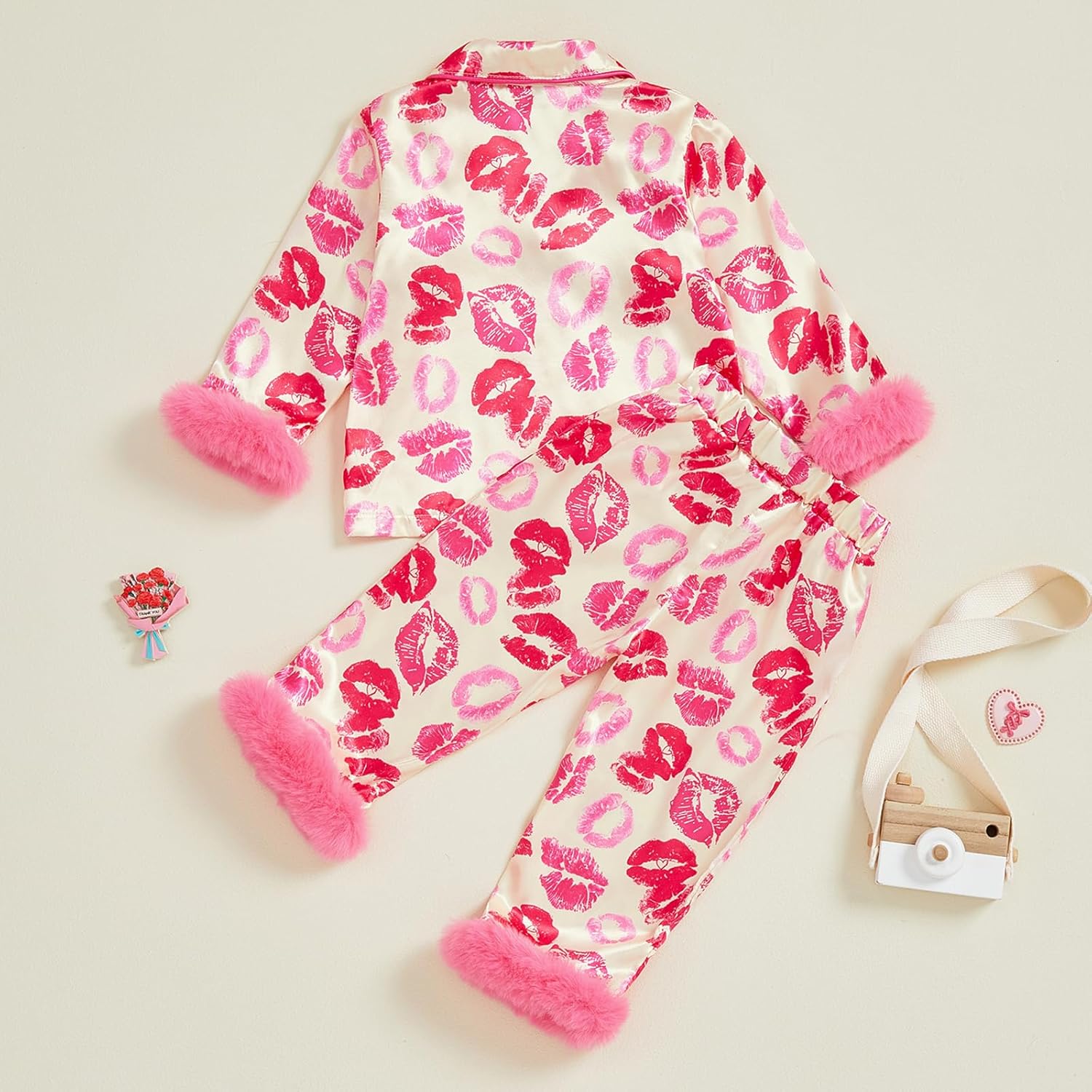 2Pcs Valentines Pajamas for Toddler Girl Lapel Button Bows Heart Print Tops and Pants Little Kids Girls PJ Nightgown - Image 7
