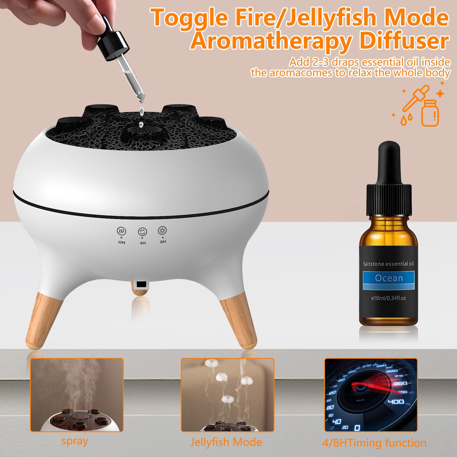 Diffusore di oli essenziali per camera da letto, 250 ml, umidificatore per aromaterapia, diffusore di aromi con luci LED a 8 colori, timer, spegnimento automatico senza acqua (V80-White-2)