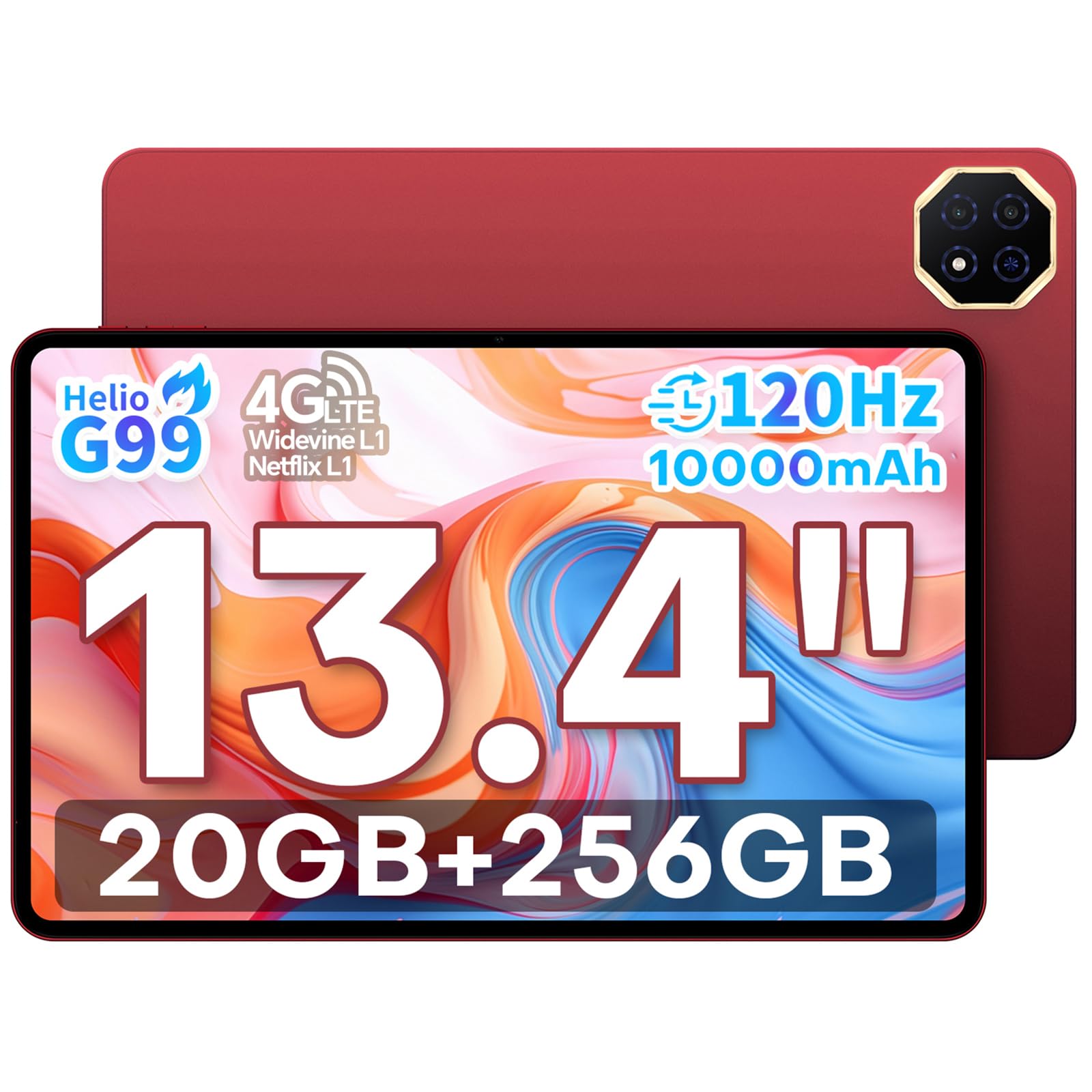TECLAST T65 PLUS Tablet 13.4 Zoll 120Hz Display Helio G99 2.2GHz Gaming Tablets Android 15, 20GB RAM+256GB ROM(8TB TF) Tablet-PC, 10000mAh/18W, 4G LTE Dual SIM + 5GWiFi, Gemini AI/Widevine L1/13MP/GPS