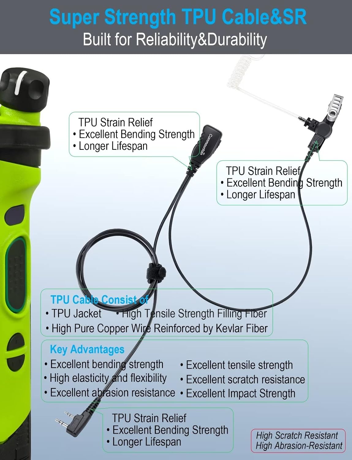 Commountain Single Wire Earpiece Compatible for Baofeng Radios BF-F8HP BF-F9 UV-82 UV-82HP UV-82C UV-5R UV-5R5 UV-5RA UV-5RE UV-5X3 and Kenwood NX TK Series BTECH Retevis Radios, Acoustic Tube Headset