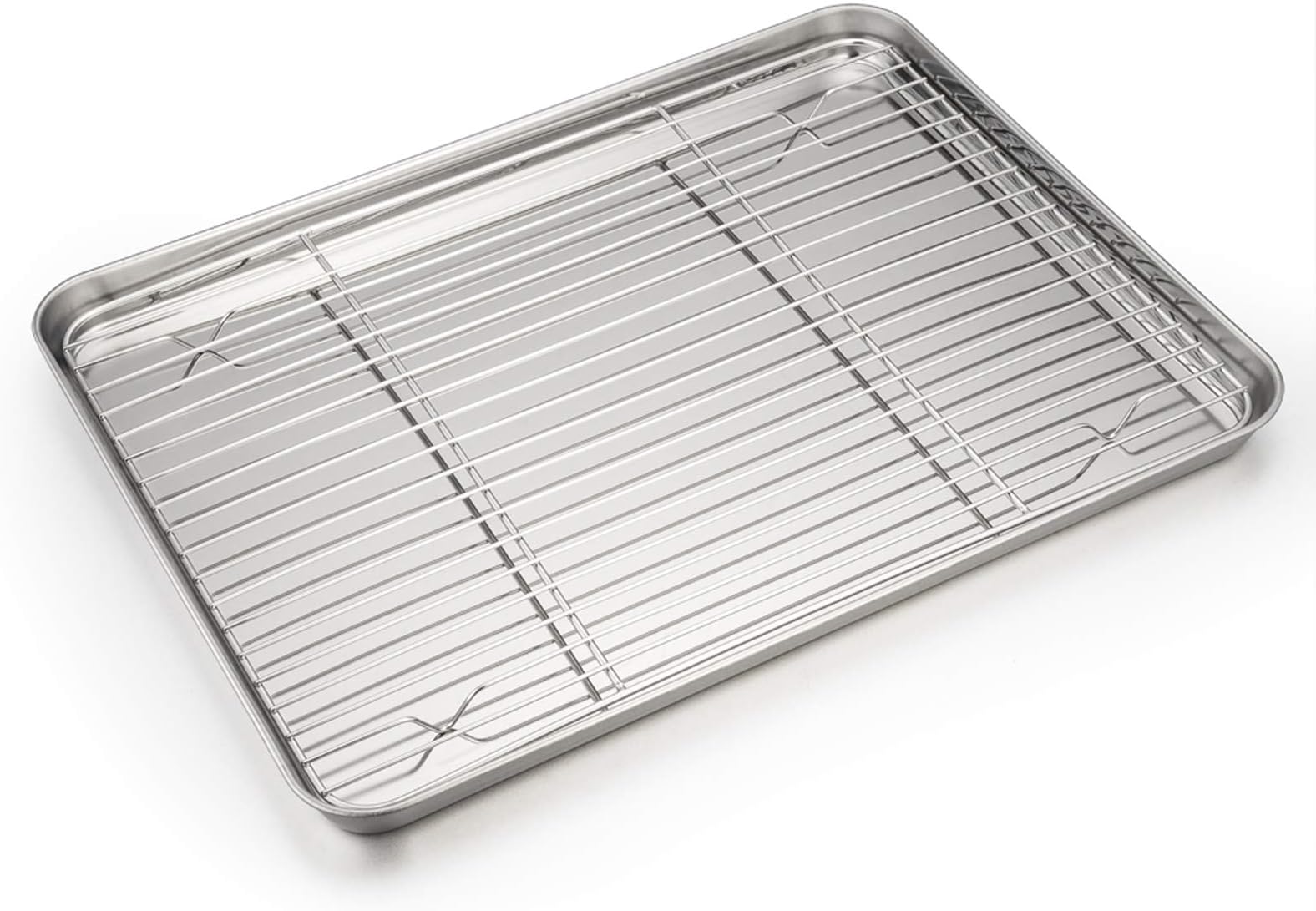 Baking Sheet and Rack Set, P & P Chef Stainless Steel Cookie Sheet Baking Pan Tray with Cooling Rack, Non Toxic & Healthy, Rust Free & Dishwasher Safe
