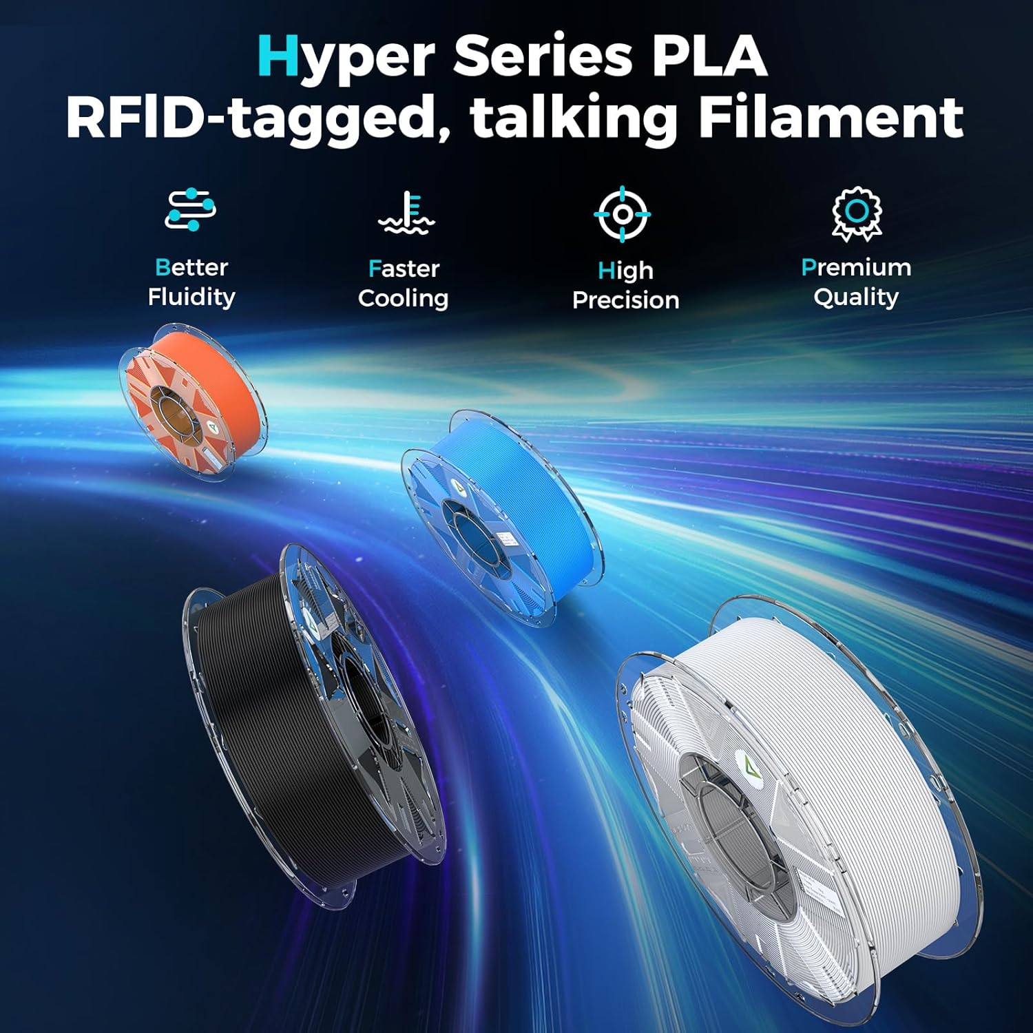 Creality Hyper PLA Filament RFID 3D Printer Filament:High Speed 30-600mm/s,1kg(2.2lbs) Spool Support CFS 1.75 mm, Fits for Most 3D Printers and K2 Plus Combo,Black PLA - Image 3