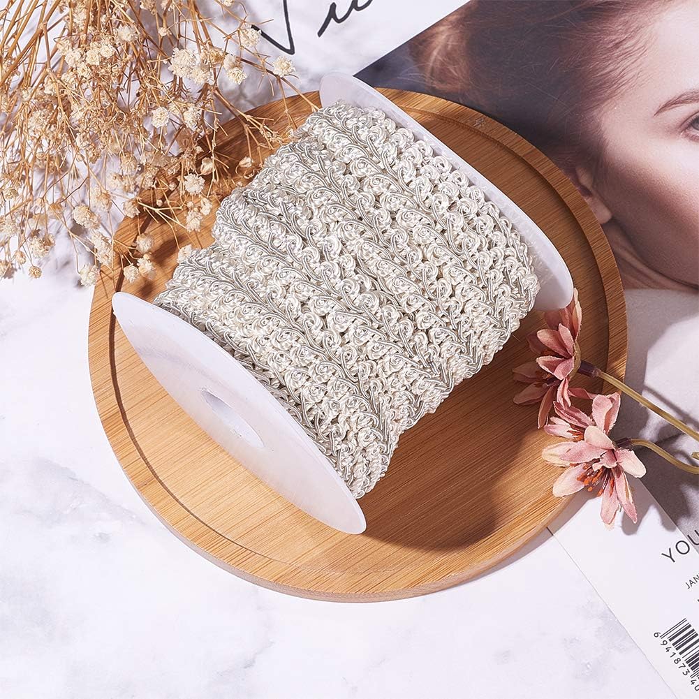 PandaHall 14 Yards 14mm Polyester Woven Gimp Braid Trim for Costume DIY Crafts Sewing Jewelry Making, Sliver