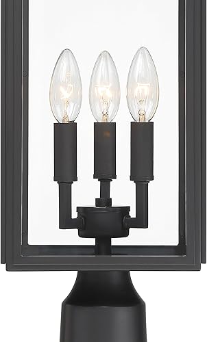 Miniatura 5 de Crystorama BYR-80109-MK Byron - Linterna de poste para exteriores de 3 luces, 22.25 pulgadas de alto y 7.5 pulgadas de ancho,