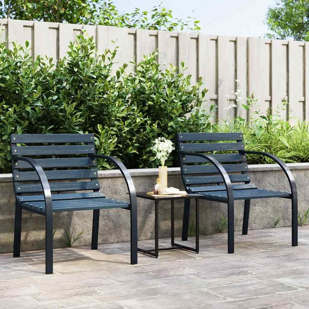 Set 2 Sedie da Giardino in Legno e Acciaio Grigio 56x58x76 cm | Poltrone da esterno con seduta in legno e struttura in acciaio grigio, ideali per arredare balcone, terrazzo e patio.