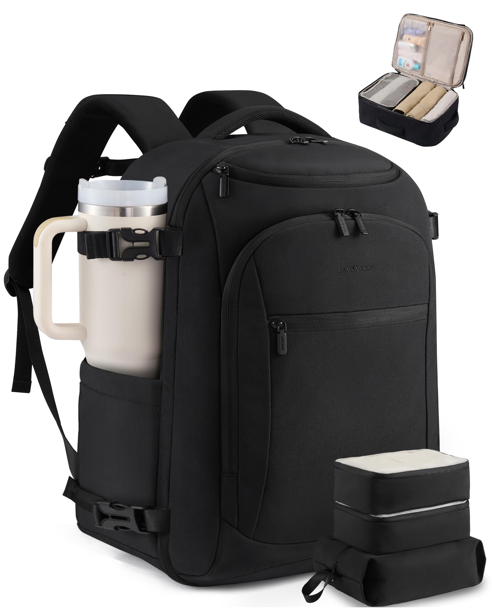 LOVEVOOK 40L Travel Backpack for Women Men Airline Approved Carry On Backpack with 3 Packing Cubes TSA Waterproof